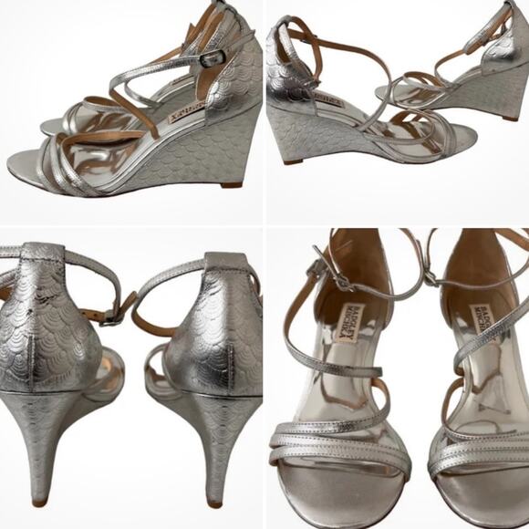 Badgley Mischka $389 Womens Size 7.5 Melaney II Silver Wedge Dress Sandals EUC - Picture 15 of 15